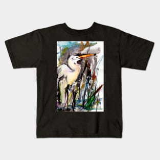 Heron in Cat Tails Kids T-Shirt